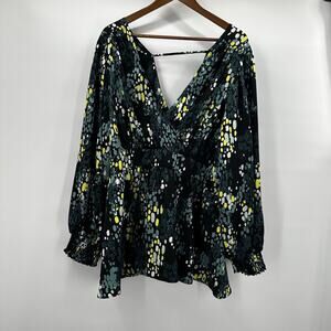Torrid Shirt‎ top Womens 3X Green Satin Cut out Back Blouse Surplice Tie